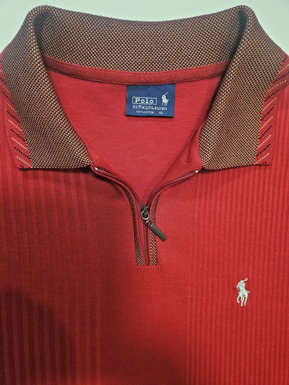 VINTAGE Polo Ralph Lauren Luxe Quarter-Zip Textured Ribbed Polo XL Red